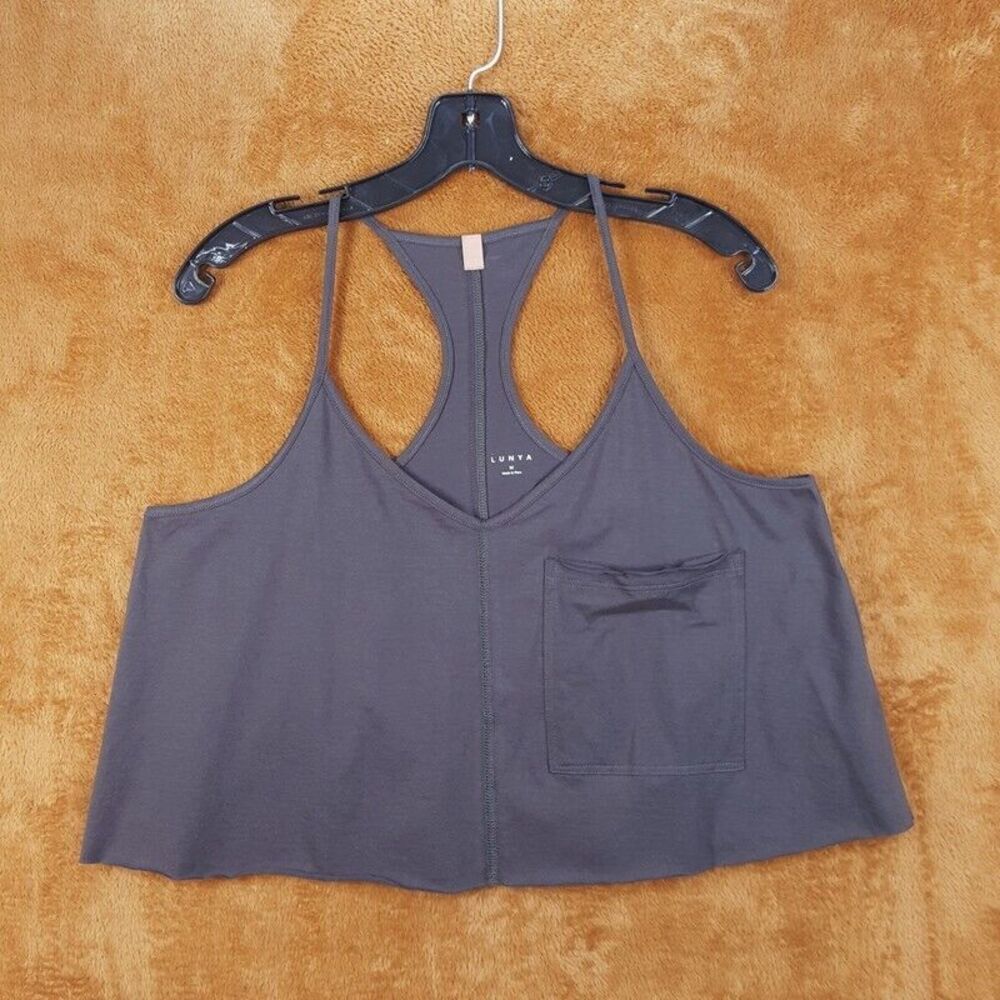 LUNYA Womens Sleepwear Large Gray Pullover Crop Organic Cotton Racer Tank Shirt